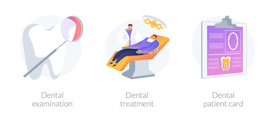 Wall Mural - Stomatological clinic. Dentist appointment, checkup and teeth care procedures. Dental examination, dental treatment, dental patient card metaphors. Vector isolated concept metaphor illustrations.