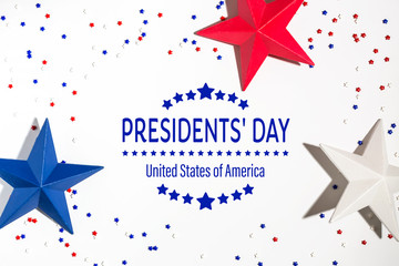 Presidents day message with red and blue star decorations