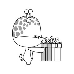 Poster - Cute giraffe cartoon with gift vector design