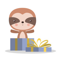 Poster - Cute sloth with gift vector design