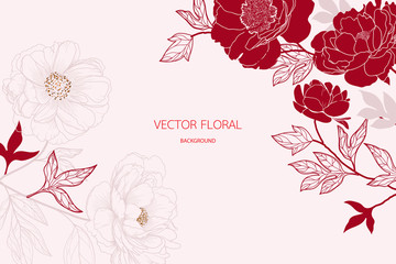 Wall Mural - abstract red peony and gold light gradient lines background vector Illustration for card invite , wallpaper.