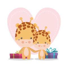 Poster - Cute giraffe cartoon mother and baby vector design