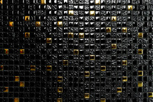 Luxury Black And Golden Mosaic Tiles On The Wall For Interior Or Decoration In Room.