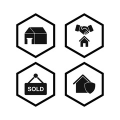 Set of 4 real estate Icons on White Background Vector Isolated Elements...