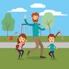 Father daughter and son in the park vector design