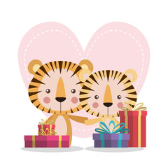 Poster - Cute tigers cartoons with gifts vector design