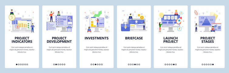 Wall Mural - business management, financial chart, project launch, investments. mobile app onboarding screens. me