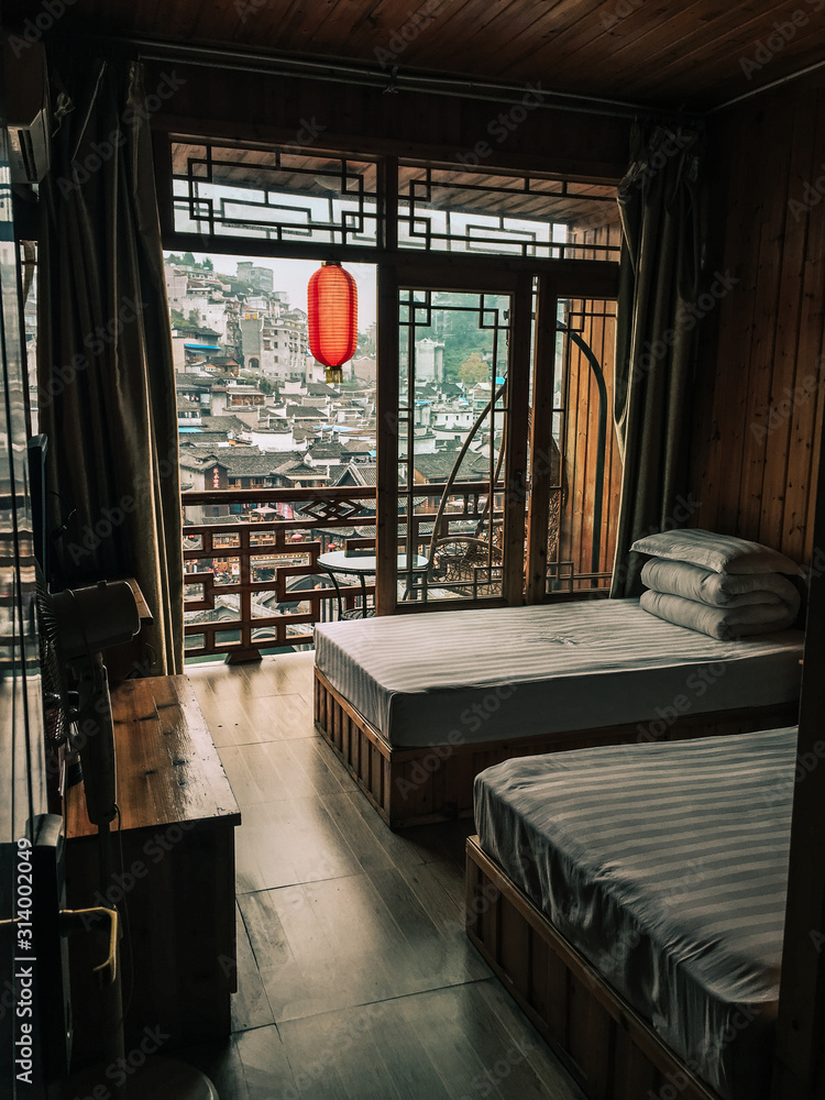 Chinese traditional style bedroom interior Stock Photo | Adobe Stock