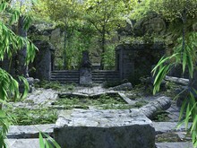 Abandoned Temple Ruins In The Forest 3D Illustration