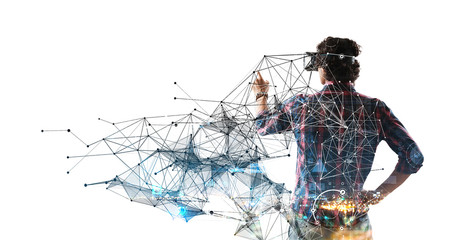 Wall Mural - experiencing virtual technology world. mixed media