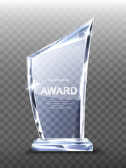 Wall Mural - award glass trophy isolated on transparent background. acrylic plexiglass transparent shiny prize fo