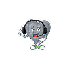 Wall Mural - Smiley grey love cartoon character design wearing headphone