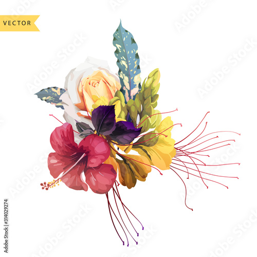 Bouquet with tropical flowers, can be used as greeting card, invitation card ...