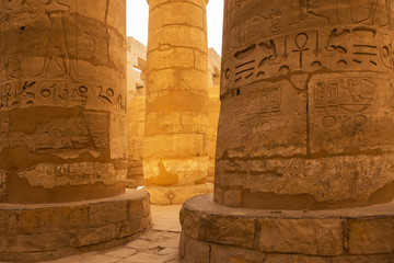 Ancient ruins of the Karnak Temple in Luxor (Thebes), Egypt. The largest temple complex of antiquity in the world. UNESCO World Heritage.