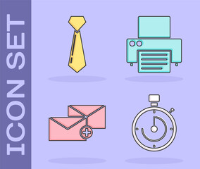 Sticker - Set Briefcase, Tie, Envelope and Printer icon. Vector