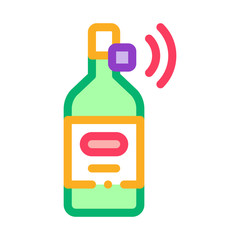 Sticker - Beverage Bottle with Signal Sensor Icon Vector. Outline Beverage Bottle with Signal Sensor Sign. Isolated Contour Symbol Illustration