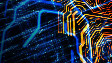 blue and orange technology background circuit board. concept technology background.
