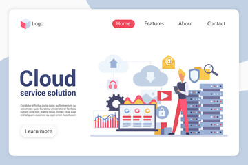 cloud service solution landing page vector template. hosting website interface idea with flat illust