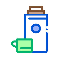 Sticker - Camping Thermos with Drink Icon Vector. Outline Camping Thermos with Drink Sign. Isolated Contour Symbol Illustration