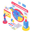 Time management isometric vector illustration. Monthly scheduling to meet project deadlines. Digital service to help organizing timetable. Online platform cartoon conceptual design element