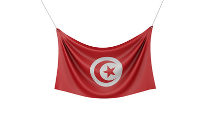 Wall Mural - Tunisia national flag hanging fabric banner. 3D Rendering