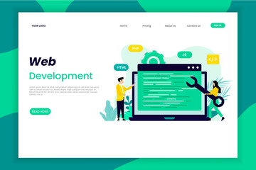 Wall Mural - web app development landing page template. website design template. the design is easy to edit and c