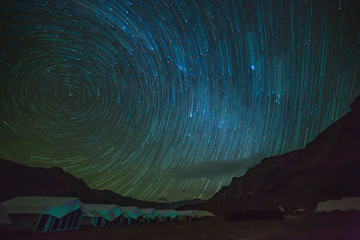 Wall Mural - stars trailing above indian himalaya near sarchu, india