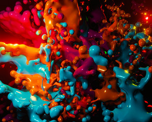 Wall Mural - Abstract colorful splash on black background. 3D illustration