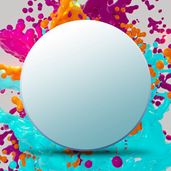 Wall Mural - Round circle prepared for text with abstract colorful splash. 3D illustration