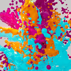 Wall Mural - Abstract colorful splash on white background. 3D illustration