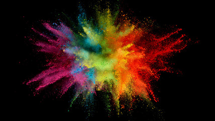 Wall Mural - Explosion of colored powder isolated on black background
