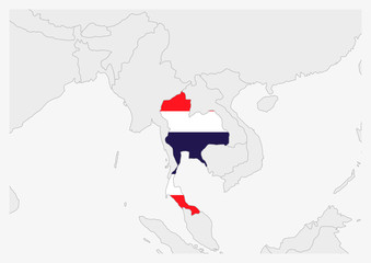 Wall Mural - Thailand map highlighted in Thailand flag colors