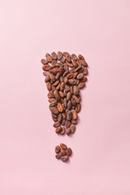 Natural Cocoa Beans In The Form Of Exclamation Mark.