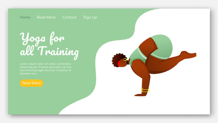 Wall Mural - yoga for all training landing page vector template. balance sport exercises. bodypositive website in