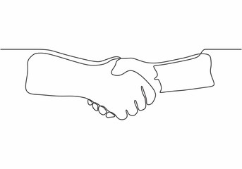 Wall Mural - Continuous one line drawing of hand shake minimalism vector illustration isolated on white background.