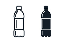 Plastic Bottle Black Icon Set. Vector Flat Style Sign Illustration