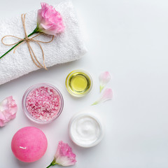 Wall Mural - set of aromatic botanical cosmetic products on white