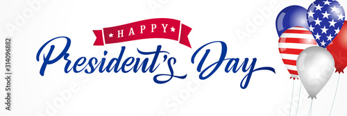 Fotomural Happy Presidents Day USA balloons and flags lettering banner
