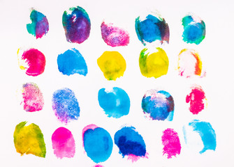 colorful hand prints of hands isolated on white background