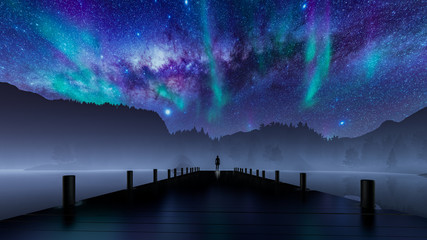 milkyway with aurora borealis