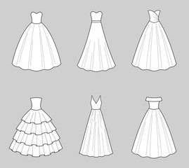 Wedding dress fashion flat illustration on the background