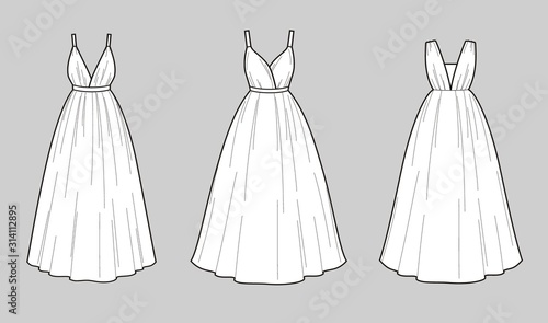Cuadros en Lienzo Wedding dress fashion flat illustration on the background