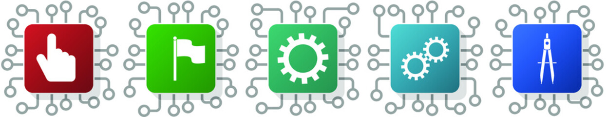 Poster - Set of hand, flag, cogwheel and compass icons for webdesign and mobile applications, cpu, chip concept vector illustration