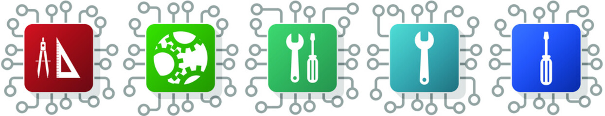 Poster - Set of tools, screwdriver, spanner and technology icons for webdesign and mobile applications, cpu, chip concept vector illustration
