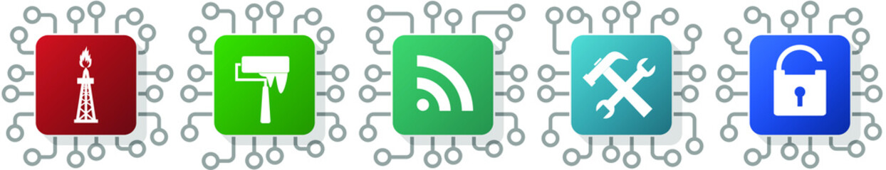 Poster - Set of oil, gas, tools and wifi icons for webdesign and mobile applications, cpu, chip concept vector illustration