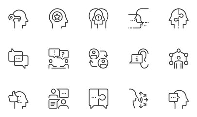 Сommunication Vector Line Icons Set. human communication, personal interaction, dialogue, conversation, discussion. Editable Stroke. 48x48 Pixel Perfect.