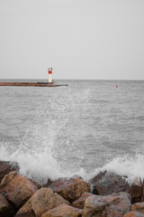 lighthouse on coast of sea