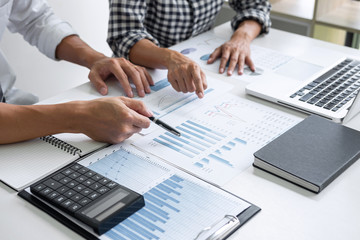 Fototapete - Partner meetings and briefing, Teamwork of business colleagues consultation and conference new strategy business plan working analyzing start up and investment project to development grow to success
