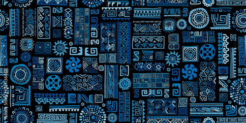Ethnic blue handmade ornament, seamless pattern Canvas Print