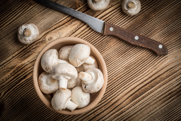 Fresh white champignon mushrooms.